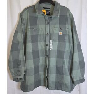 Carhartt Loose Fit Twill Shacket Jacket Womens Green Plaid Button Up XL NEW